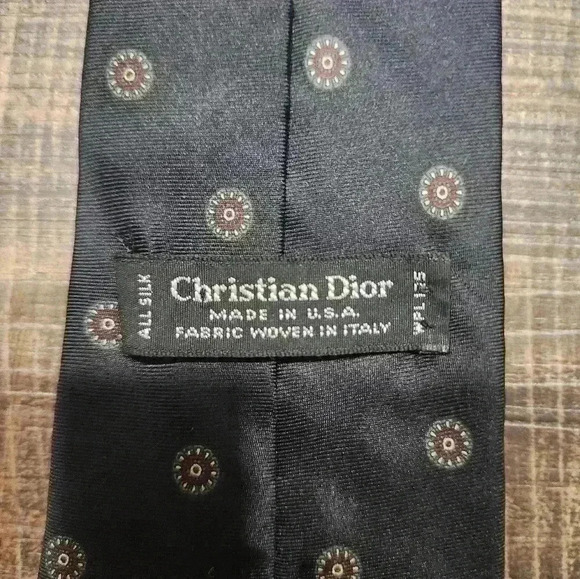 Christian Dior Classic Style Geometric Print Designer Silk Neck Tie navy blue - Picture 4 of 5